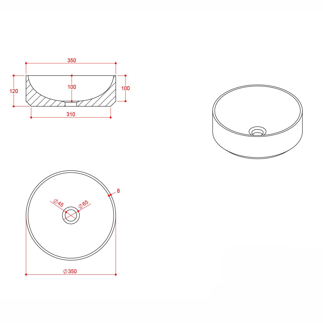 Sanctuary Venato White Round 350 Marble Basin