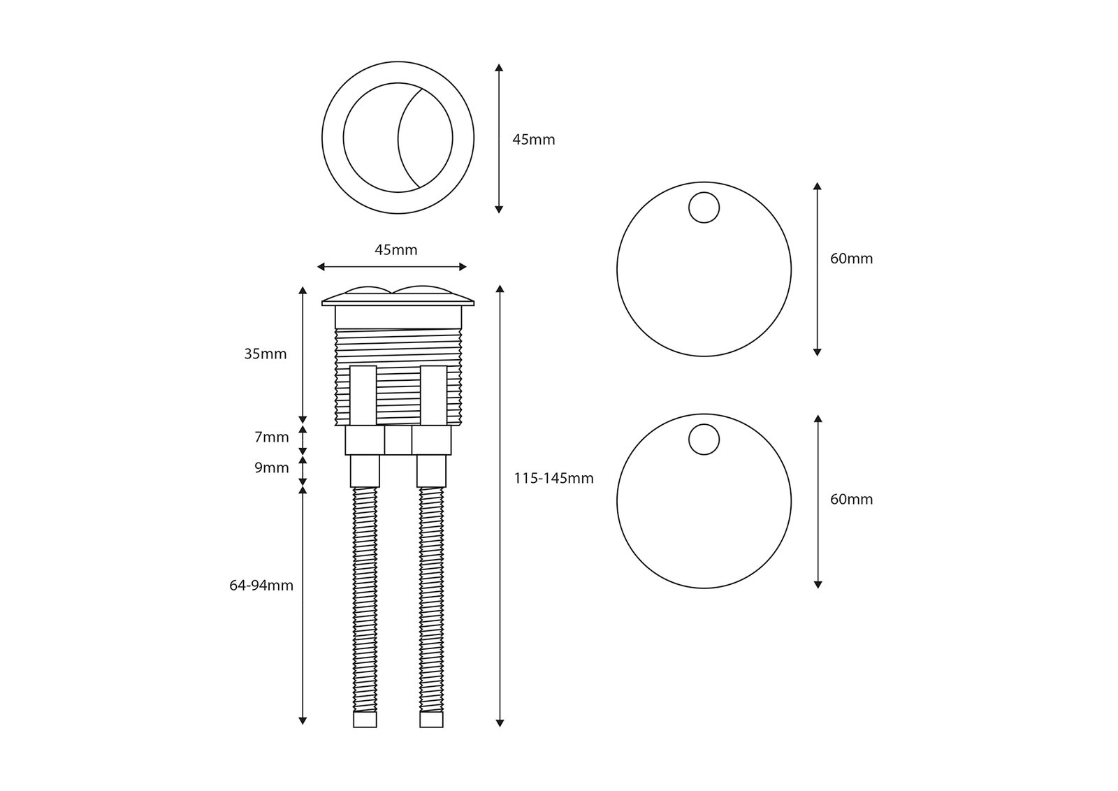 Black Seat Hinge Cover & Cistern Push Button