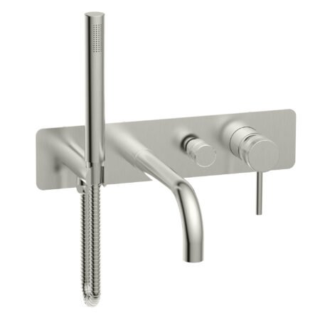Wall Mounted Bath Shower Mixer & Handset Brushed Nickel