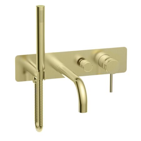 Wall Mounted Bath Shower Mixer & Handset Brushed Brass