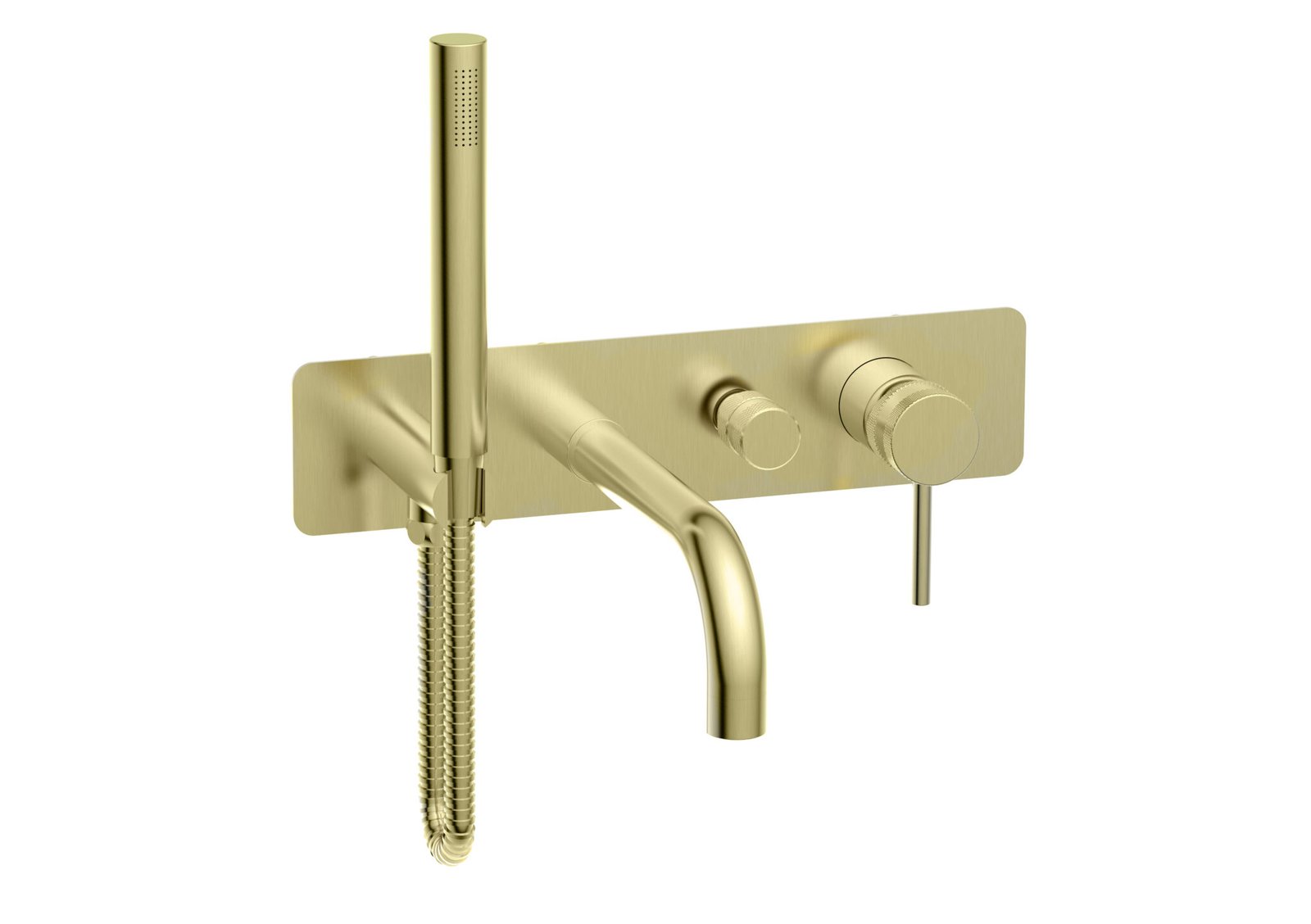 Wall Mounted Bath Shower Mixer & Handset Brushed Brass