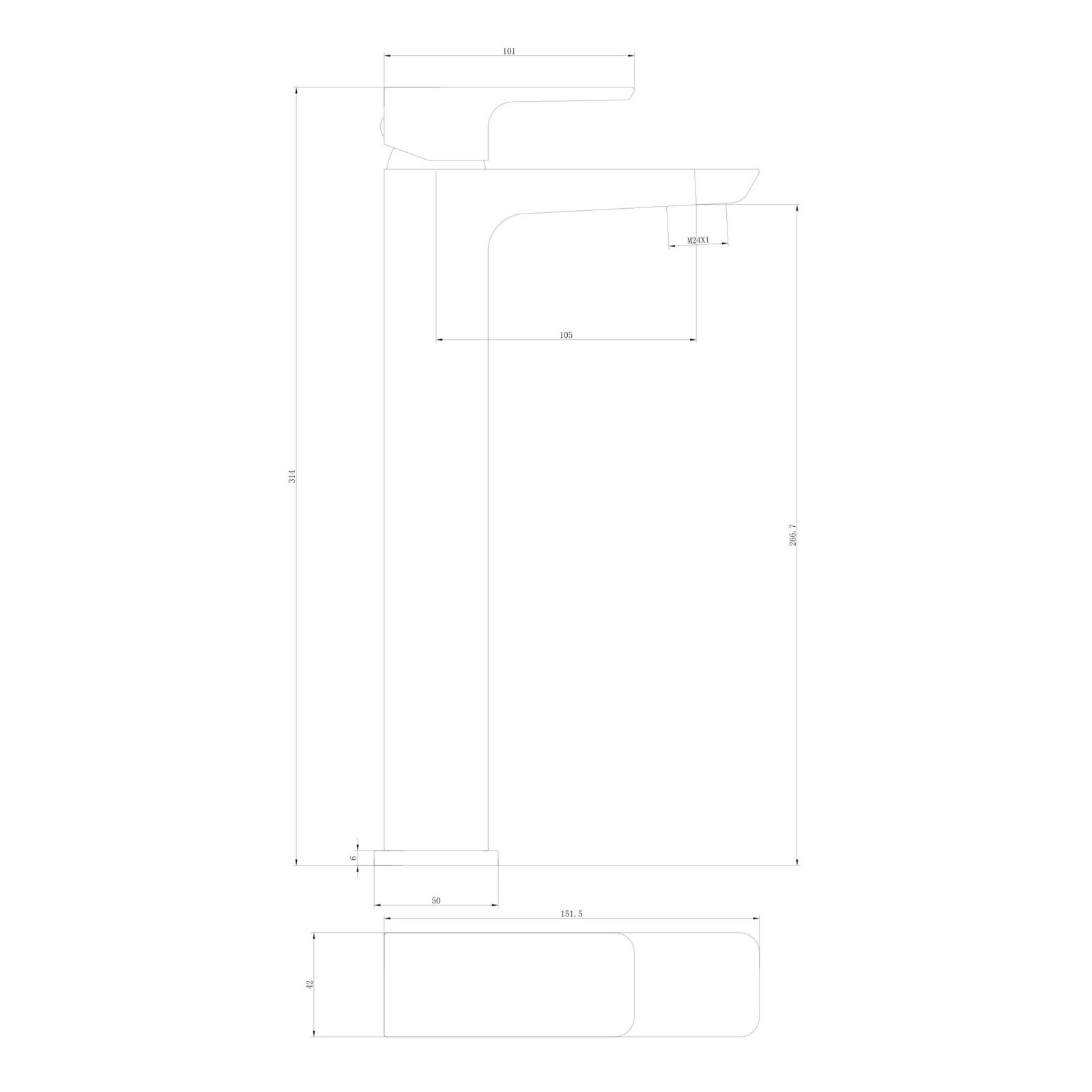 Muro Black High Riser Basin Mono