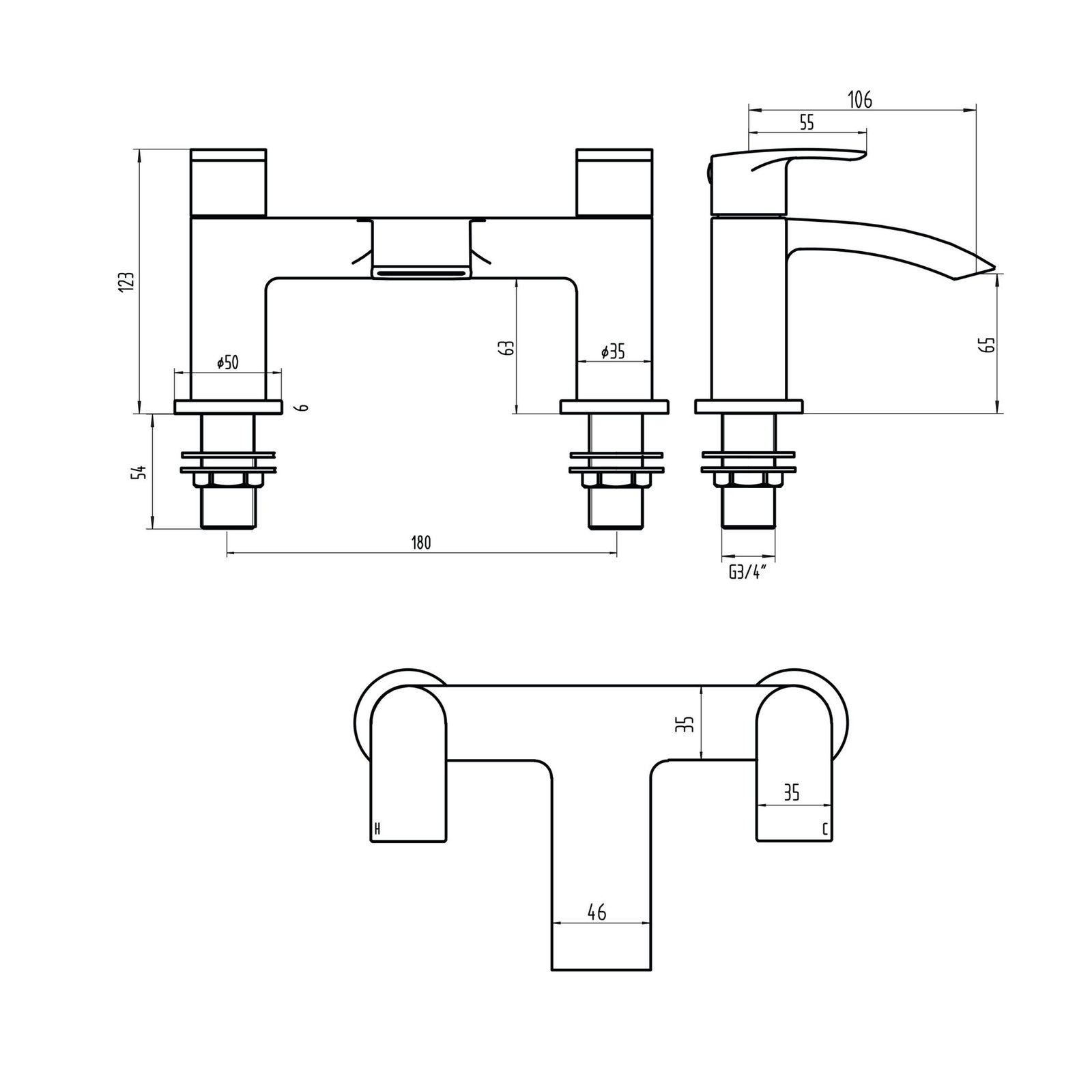 Belini Matt Black Deck Mounted Bath Filler