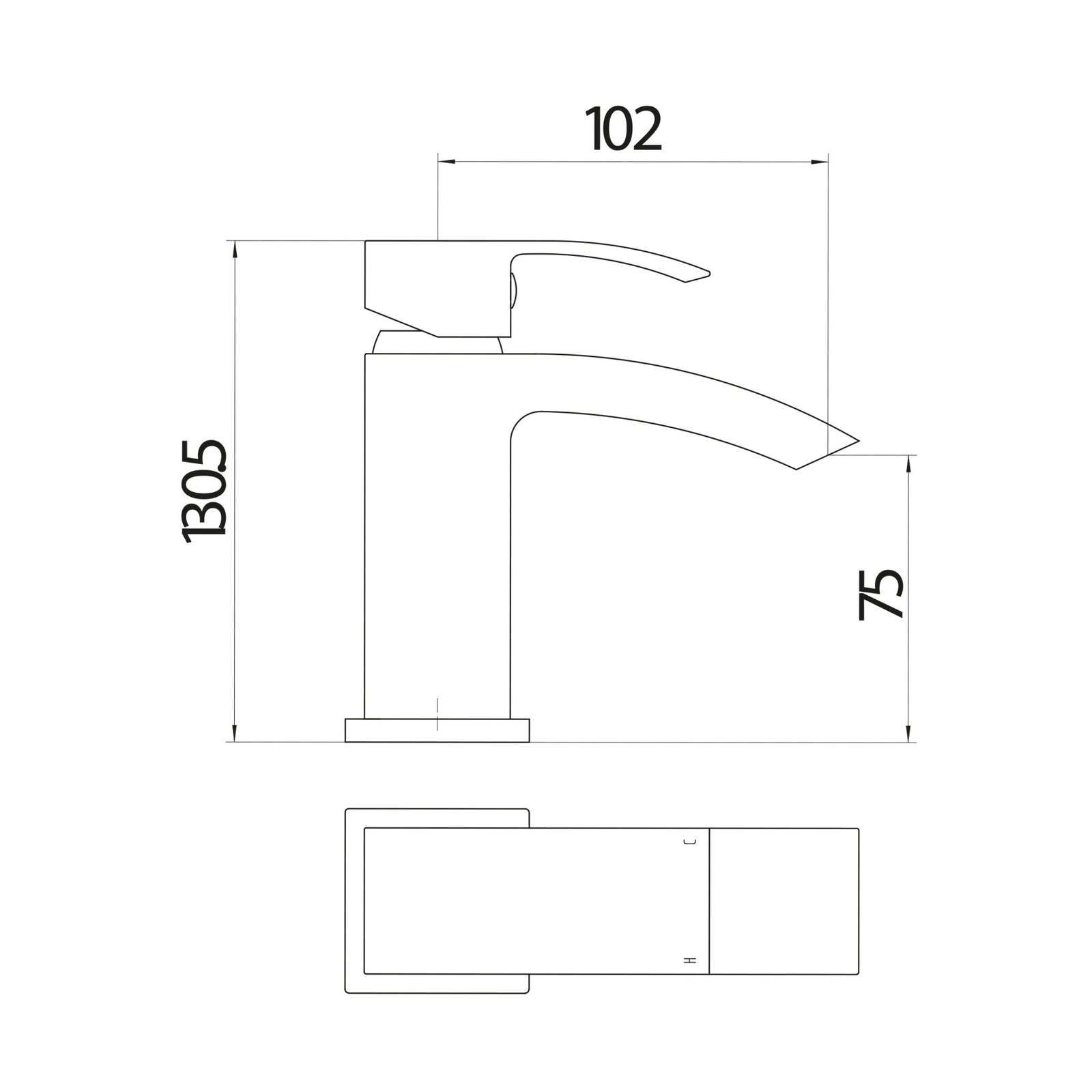 Descent Mini Mono Basin Mixer with Push Waste