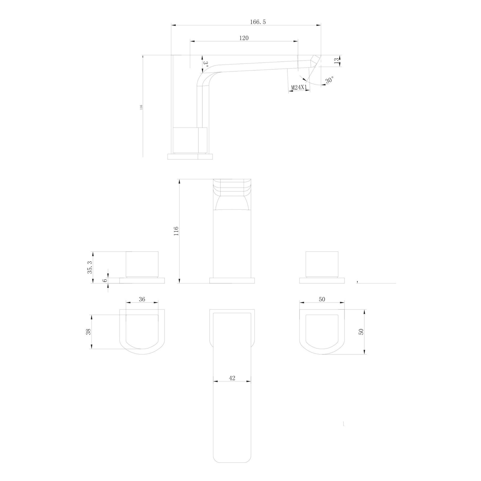 Muro Black 3 Hole Basin