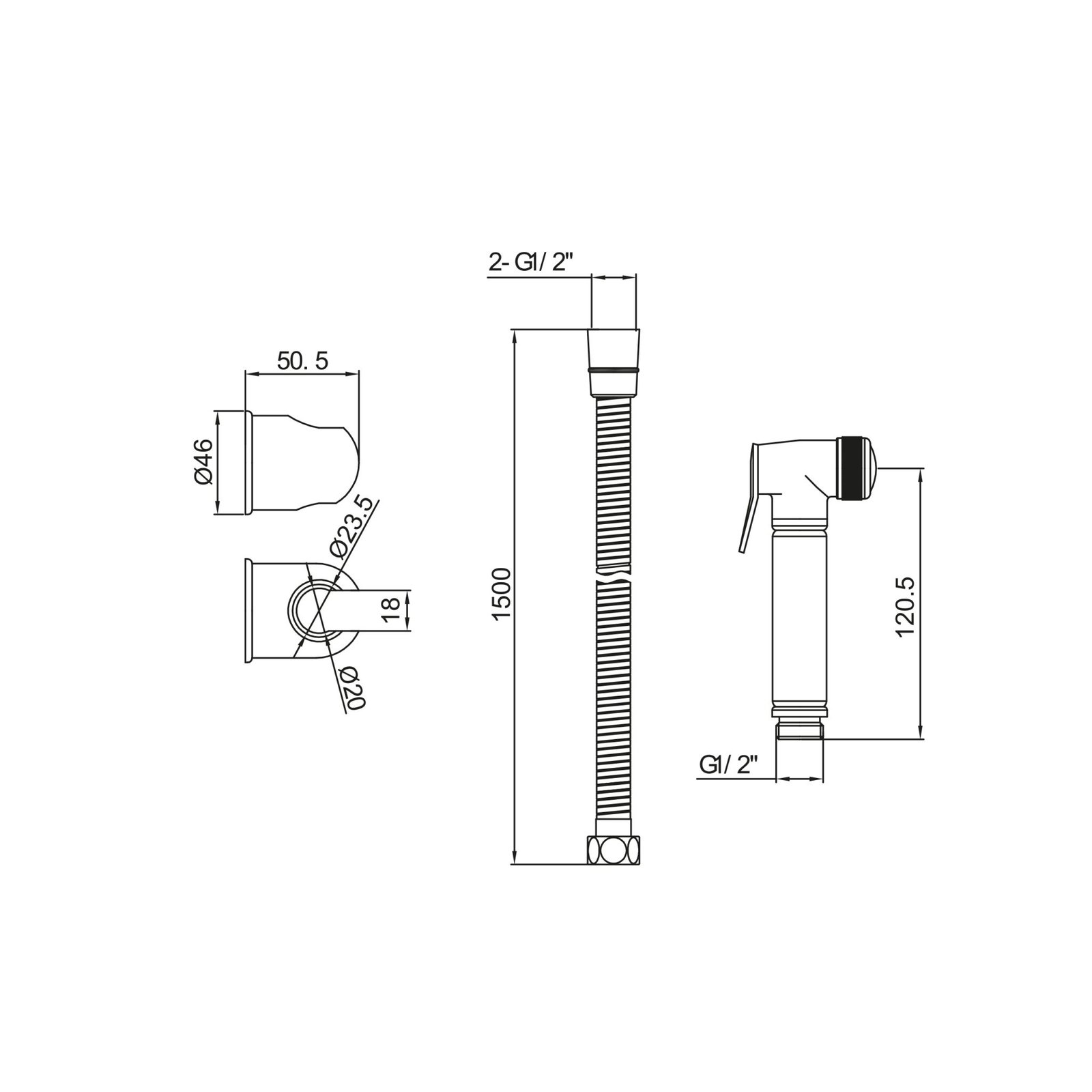 Douche Handset , Flexi and Holder Chrome