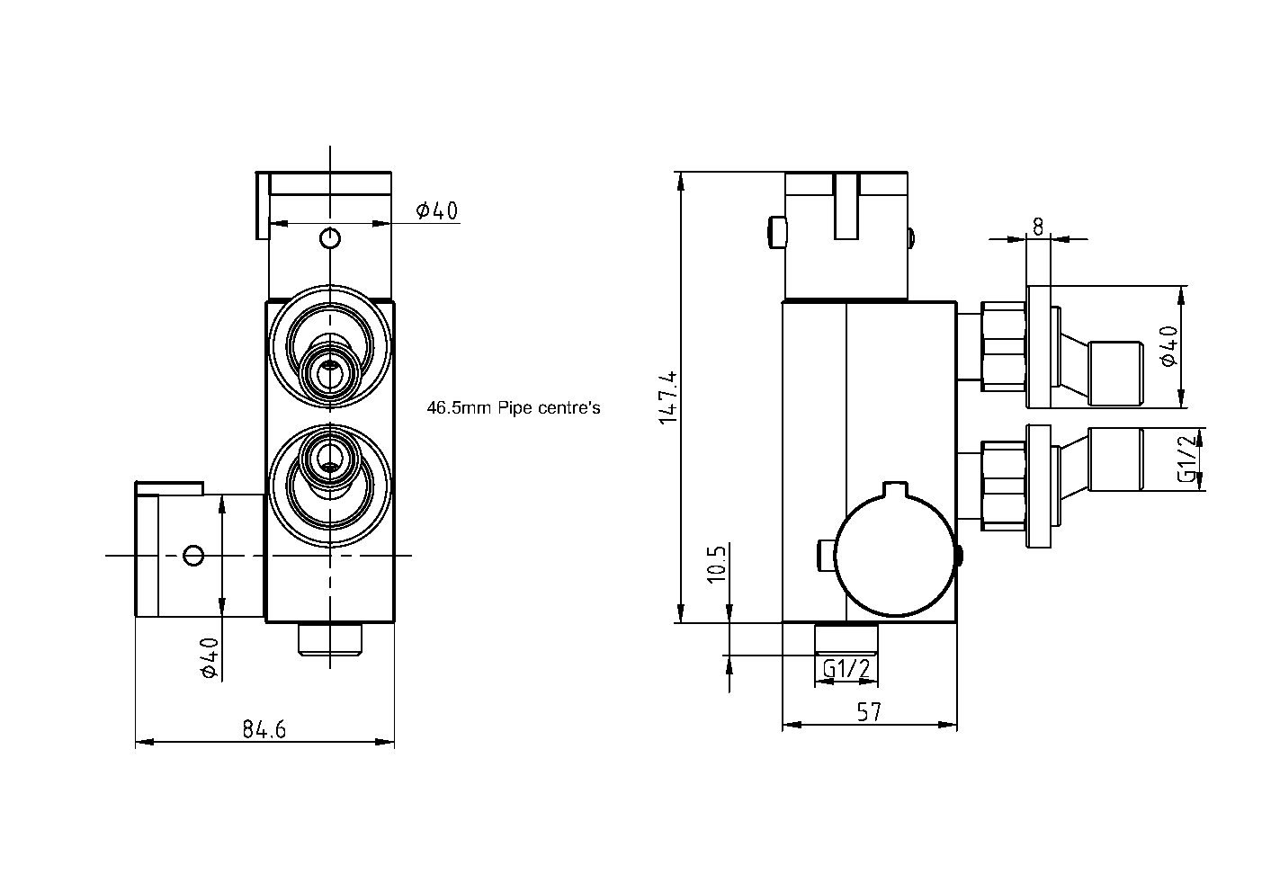 Thermostatic Vertical Valve for Douche Black