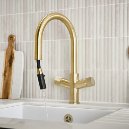KoGE 4-in-1 Swan Pull Out Spout Hot Water Tap | Brushed Brass