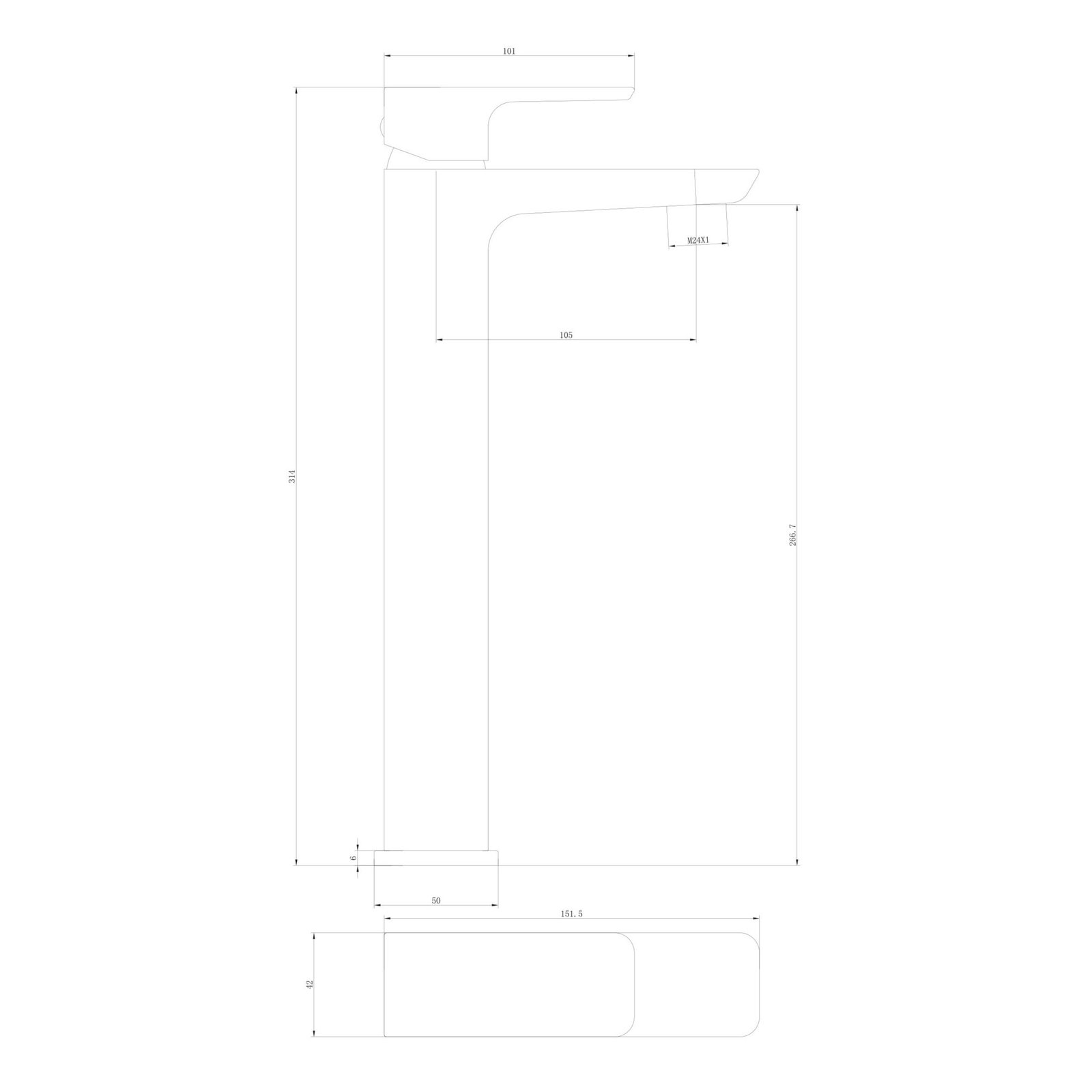 Muro Brushed Brass High Riser Basin Mono