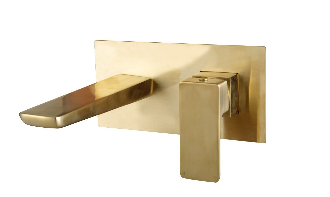 Muro Brushed Brass Wall Mounted Bath Mixer